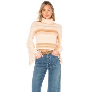 Free People Sweater Women's MD Pink Cream Close To Me Pullover Boho Crop Fringe